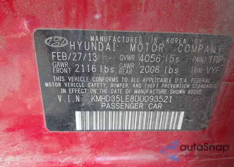 2013 Hyundai Elantra Gt из США, поврежденный, VIN KMHD35LE8DU093521